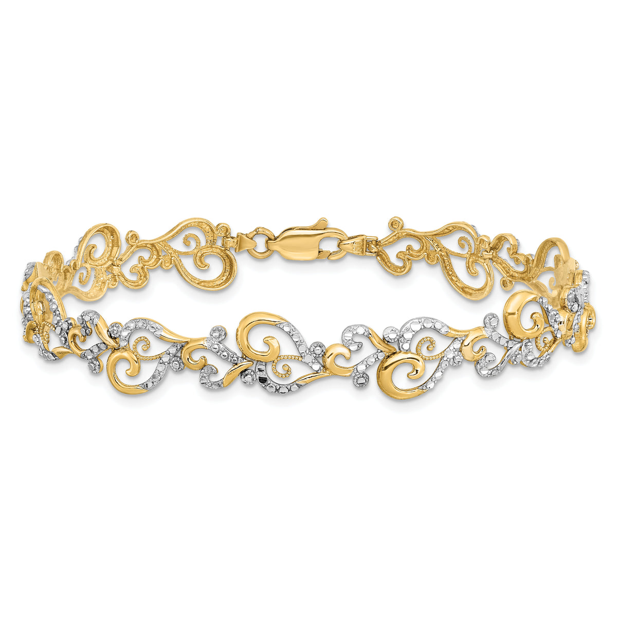 14K and White Rhodium Diamond-Cut Fancy Link Bracelet-FB1852-7.5
