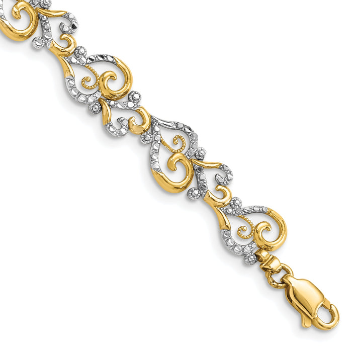 14K and White Rhodium Diamond-Cut Fancy Link Bracelet-FB1852-7.5