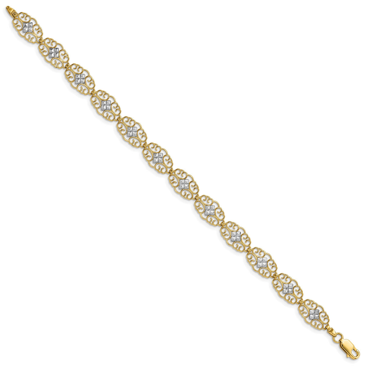 14k and White Rhodium Diamond-Cut Fancy Bracelet-FB1853-7.25