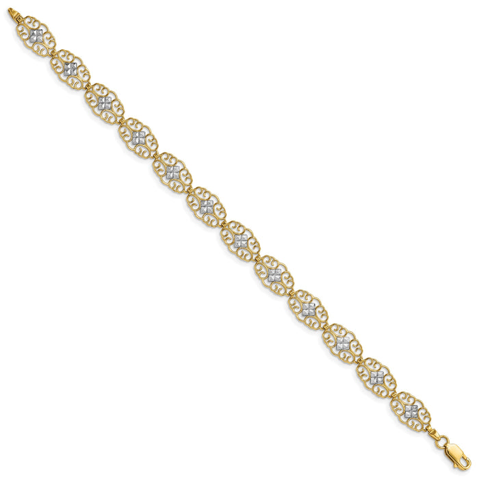 14k and White Rhodium Diamond-Cut Fancy Bracelet-FB1853-7.25