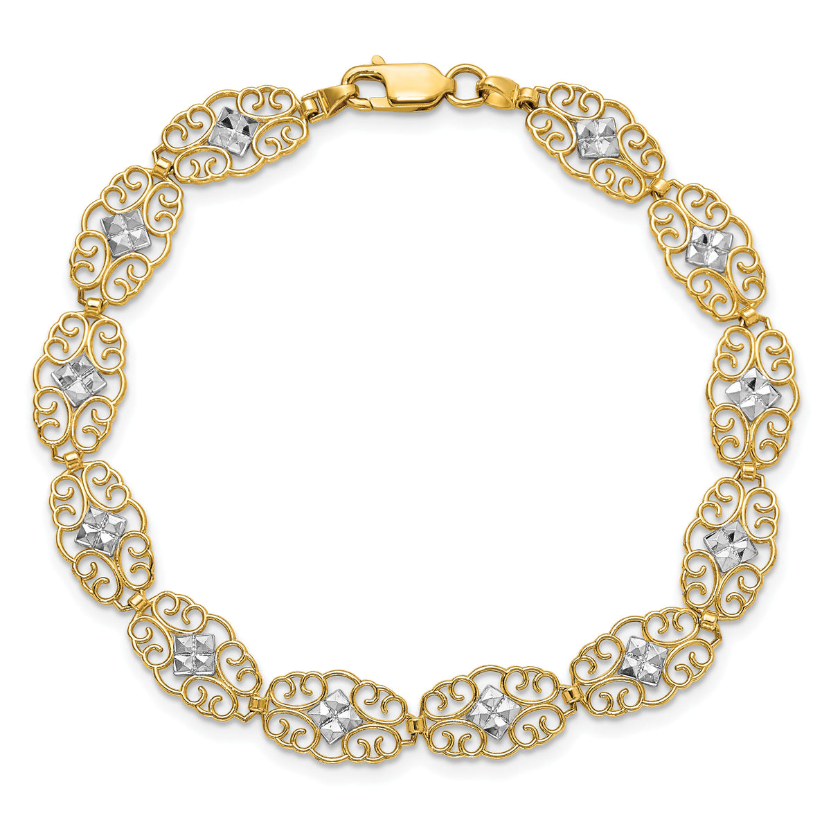 14k and White Rhodium Diamond-Cut Fancy Bracelet-FB1853-7.25