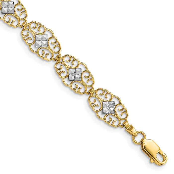 14k and White Rhodium Diamond-Cut Fancy Bracelet-FB1853-7.25