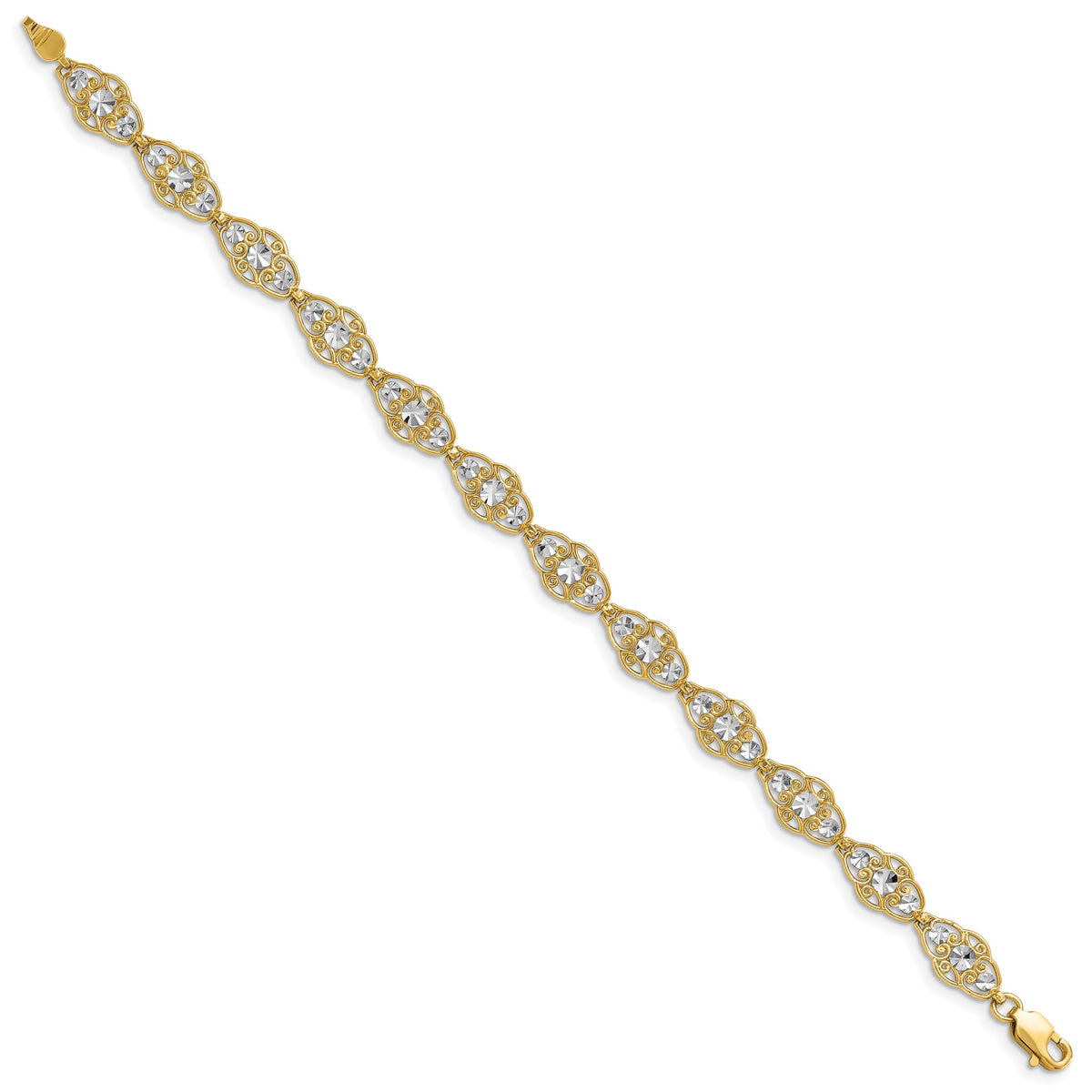 14k and White Rhodium Diamond-Cut Fancy Bracelet-FB1855-7.25