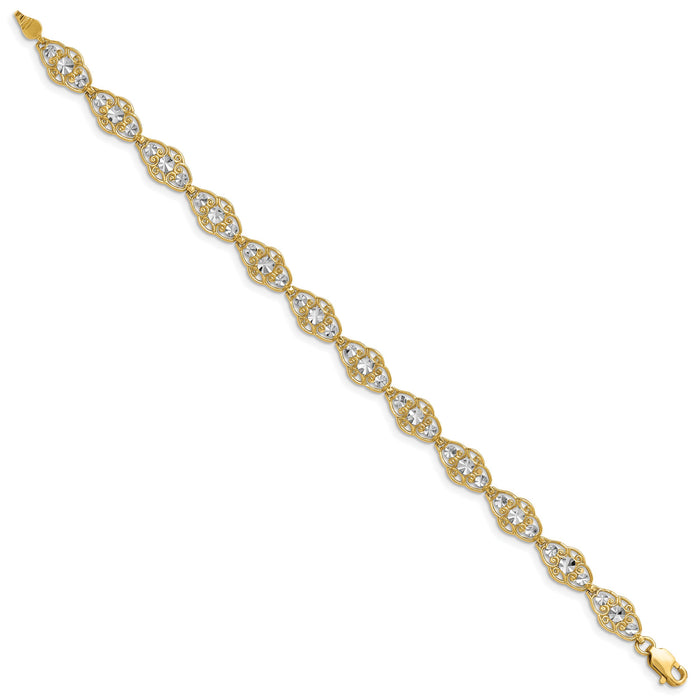 14k and White Rhodium Diamond-Cut Fancy Bracelet-FB1855-7.25