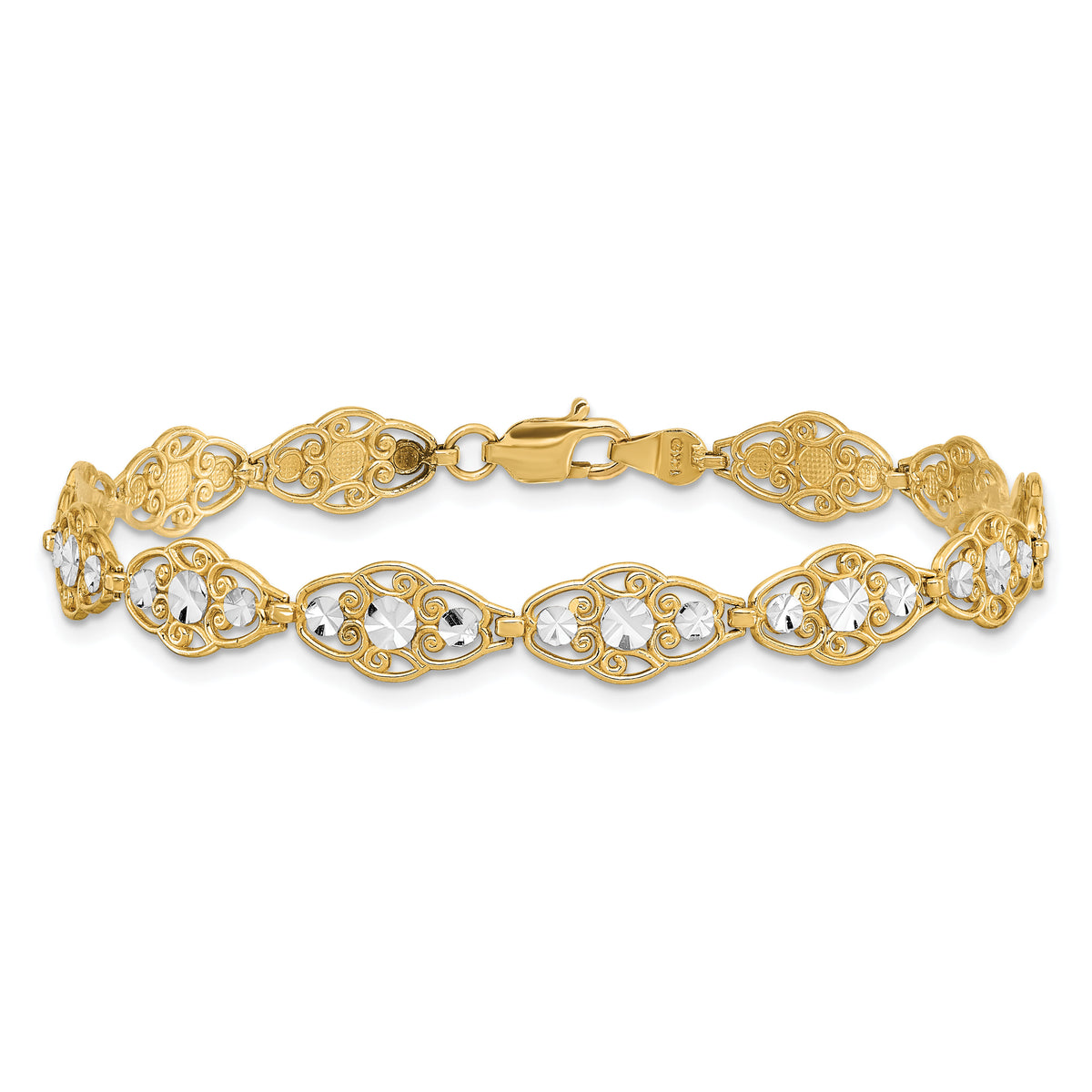 14k and White Rhodium Diamond-Cut Fancy Bracelet-FB1855-7.25