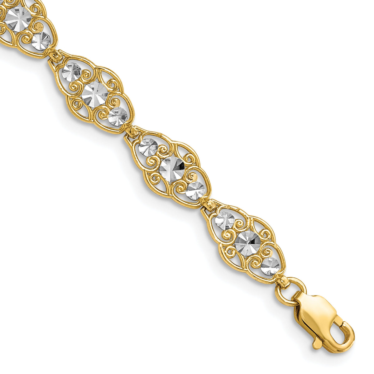 14k and White Rhodium Diamond-Cut Fancy Bracelet-FB1855-7.25