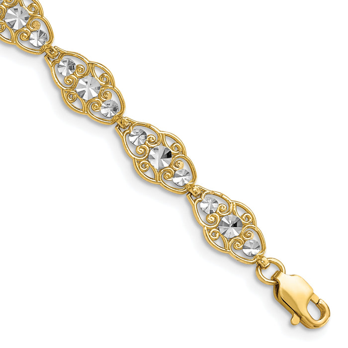 14k and White Rhodium Diamond-Cut Fancy Bracelet-FB1855-7.25