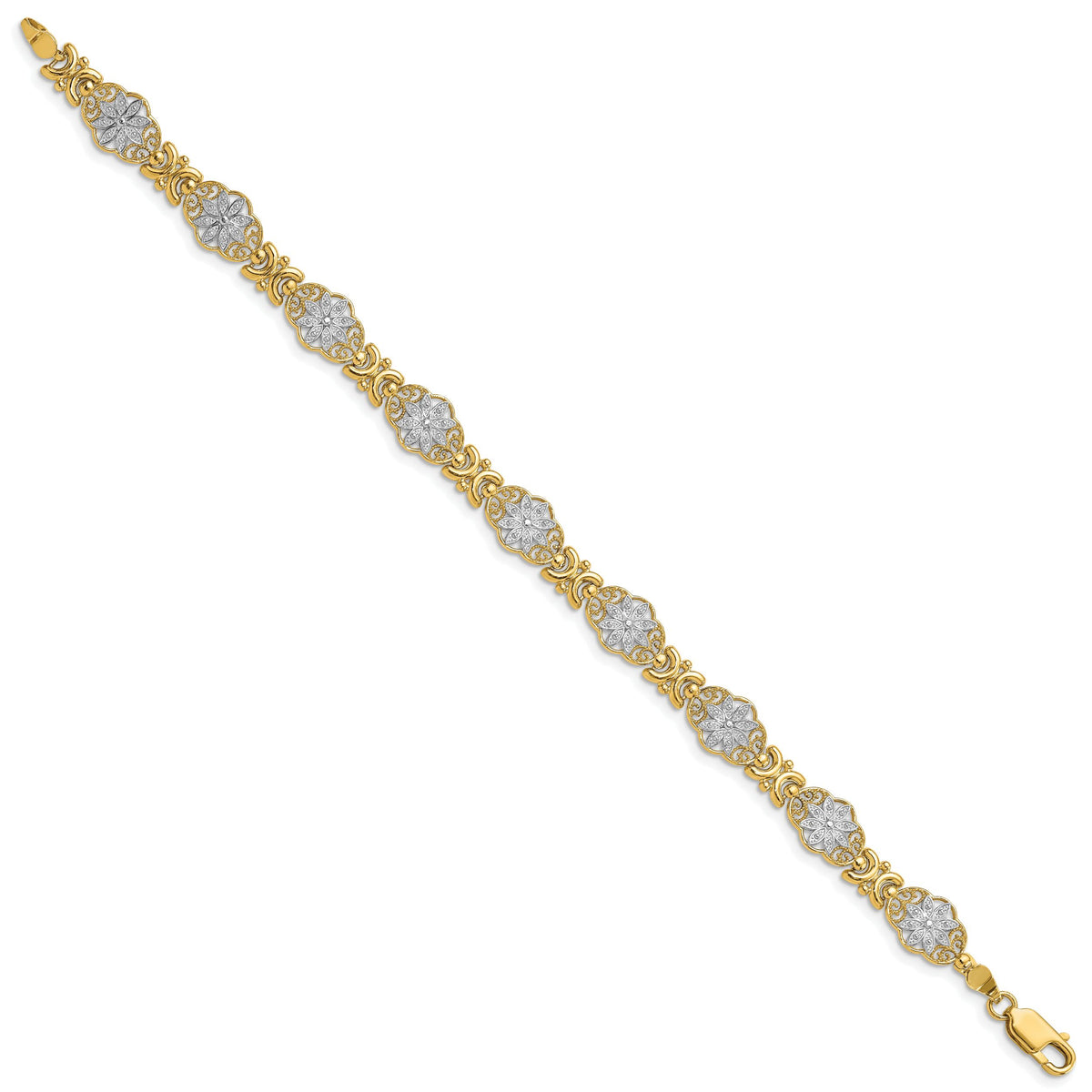 14k and White Rhodium Flower 7.5in Bracelet-FB1858-7.5