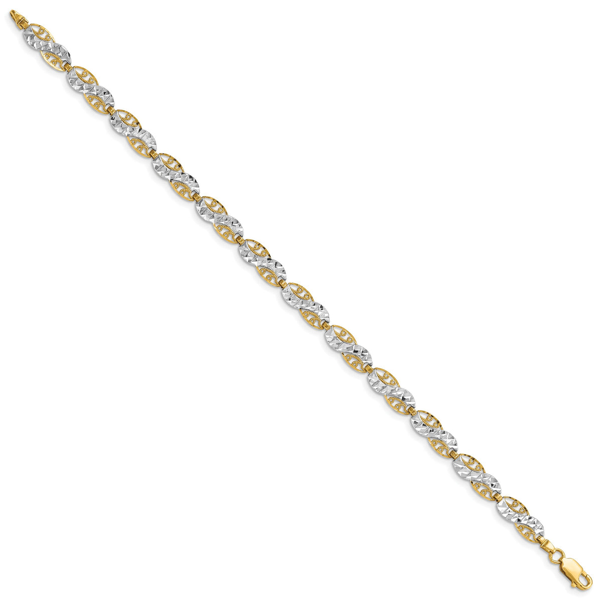 14K and White Rhodium Diamond-Cut Filigree Link Bracelet-FB1860-7.5