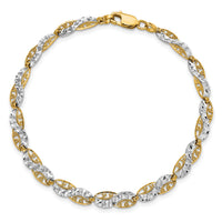 14K and White Rhodium Diamond-Cut Filigree Link Bracelet-FB1860-7.5