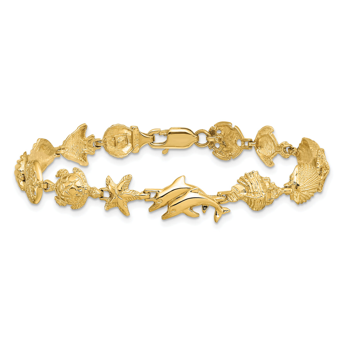 14k Nautical Combination w/ Dolphins Link Bracelet-FB1864-7.25