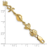 14k Nautical Combination w/ Dolphins Link Bracelet-FB1864-7.25