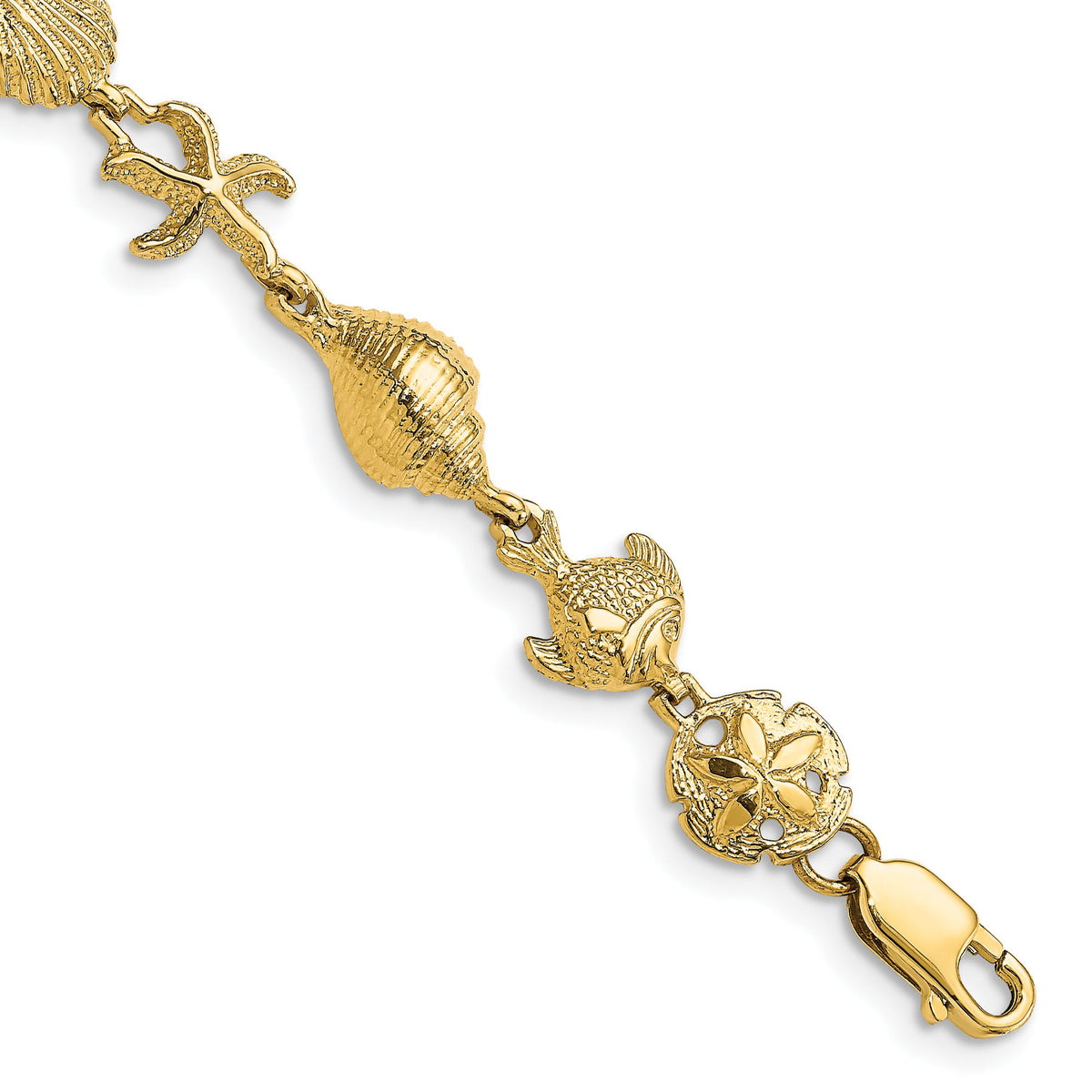 14k Nautical Combination w/ Dolphins Link Bracelet-FB1864-7.25