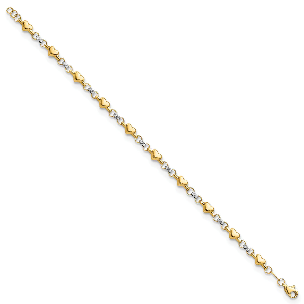 14K Two-tone Polished D/C Heart 7.5in Bracelet-FB1871-7.5