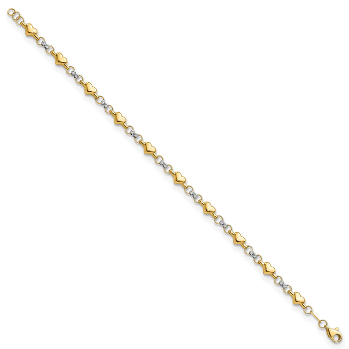 14K Two-tone Polished D/C Heart 7.5in Bracelet-FB1871-7.5