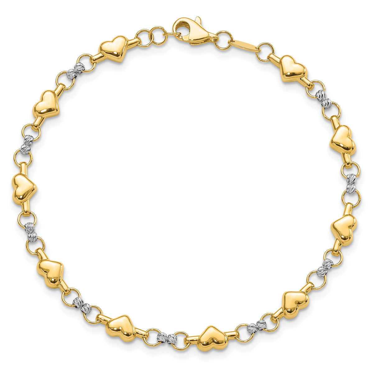 14K Two-tone Polished D/C Heart 7.5in Bracelet-FB1871-7.5