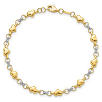 14K Two-tone Polished D/C Heart 7.5in Bracelet-FB1871-7.5