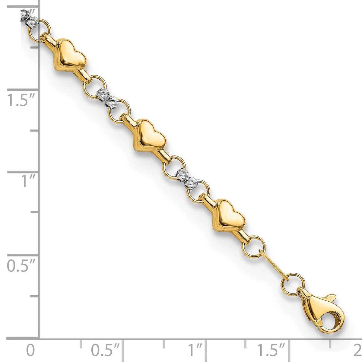 14K Two-tone Polished D/C Heart 7.5in Bracelet-FB1871-7.5