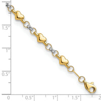 14K Two-tone Polished D/C Heart 7.5in Bracelet-FB1871-7.5