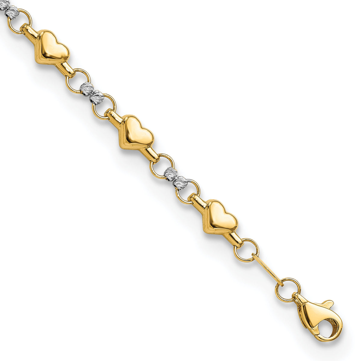 14K Two-tone Polished D/C Heart 7.5in Bracelet-FB1871-7.5