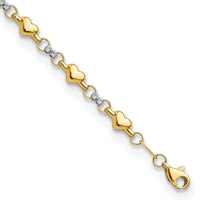 14K Two-tone Polished D/C Heart 7.5in Bracelet-FB1871-7.5