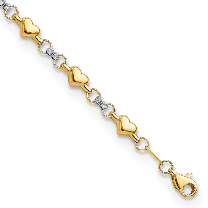 14K Two-tone Polished D/C Heart 7.5in Bracelet-FB1871-7.5
