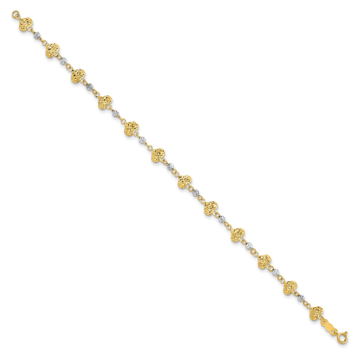 14K Two Tone D/C Heart Link Bracelet-FB1872-7