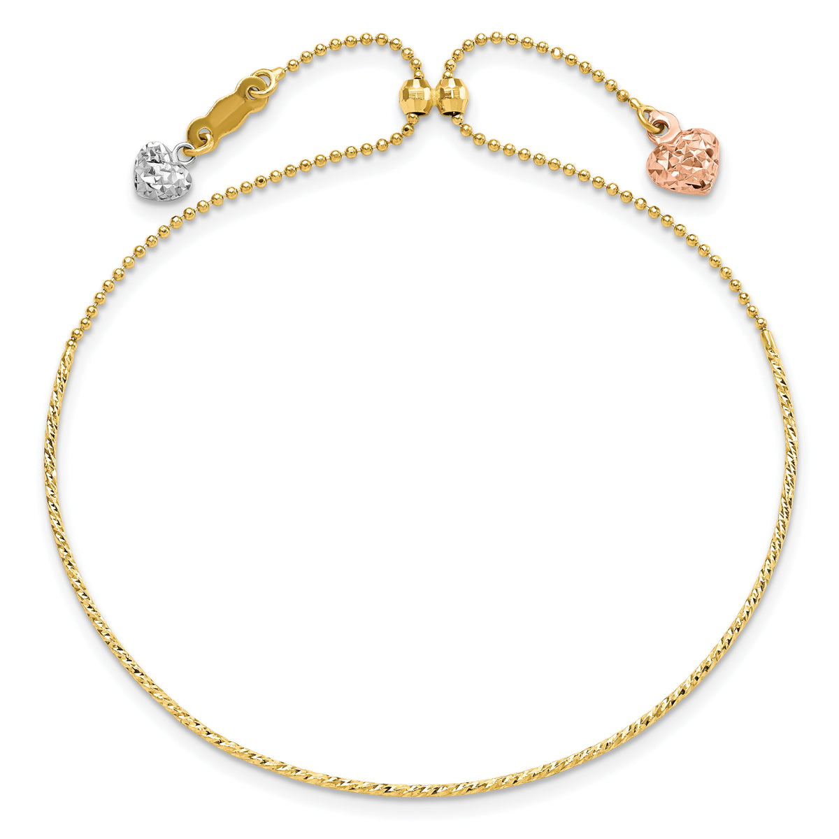 14K Tri-color D/C Heart Adjustable Bracelet-FB1873