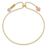 14K Tri-color D/C Heart Adjustable Bracelet-FB1873
