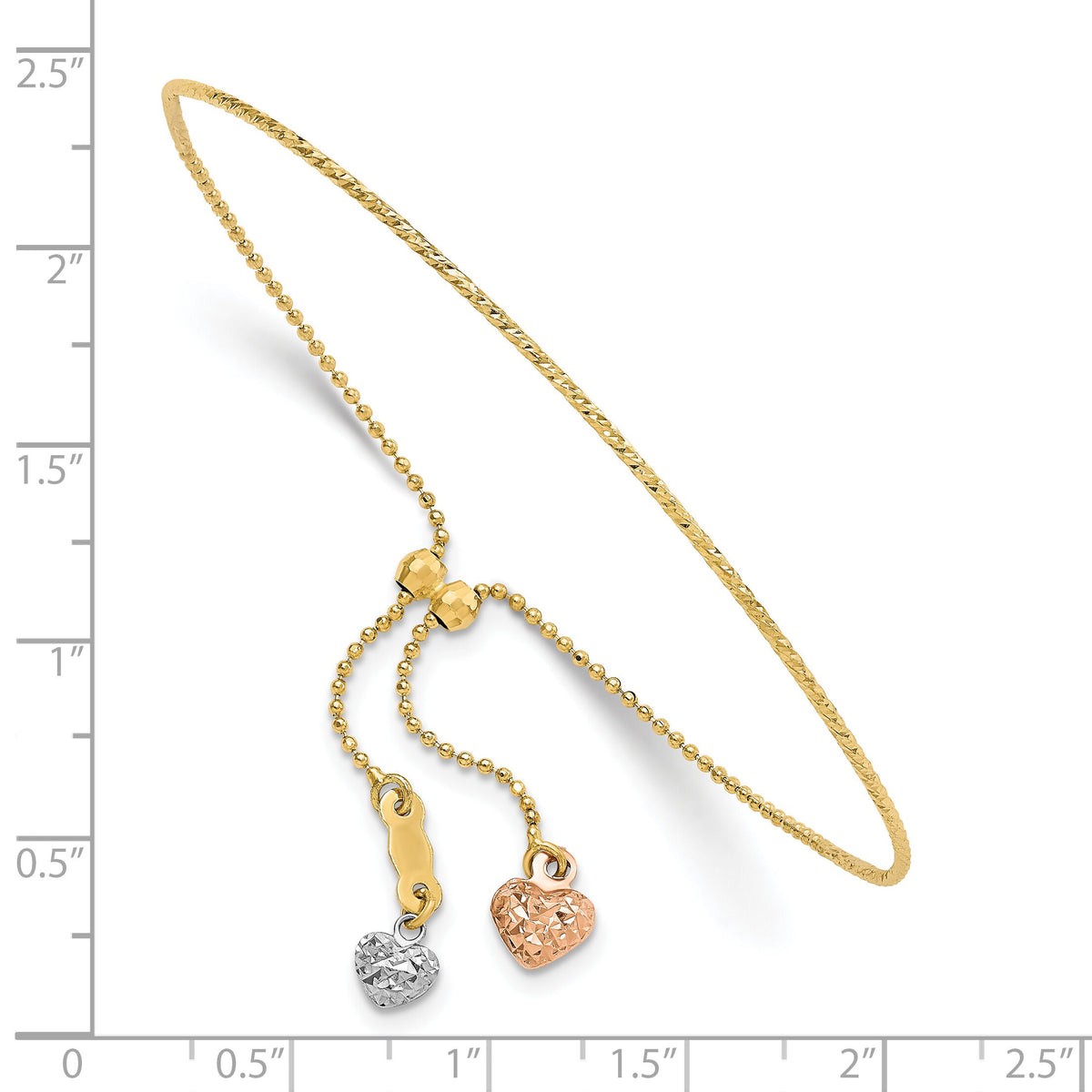 14K Tri-color D/C Heart Adjustable Bracelet-FB1873