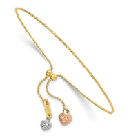 14K Tri-color D/C Heart Adjustable Bracelet-FB1873