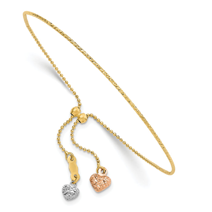 14K Tri-color D/C Heart Adjustable Bracelet-FB1873