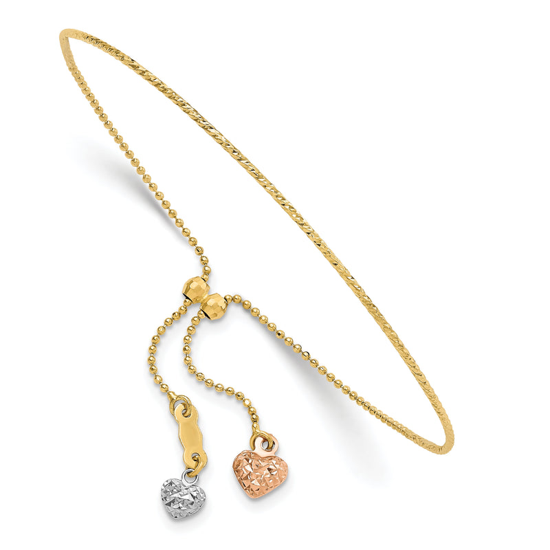 14K Tri-color D/C Heart Adjustable Bracelet-FB1873