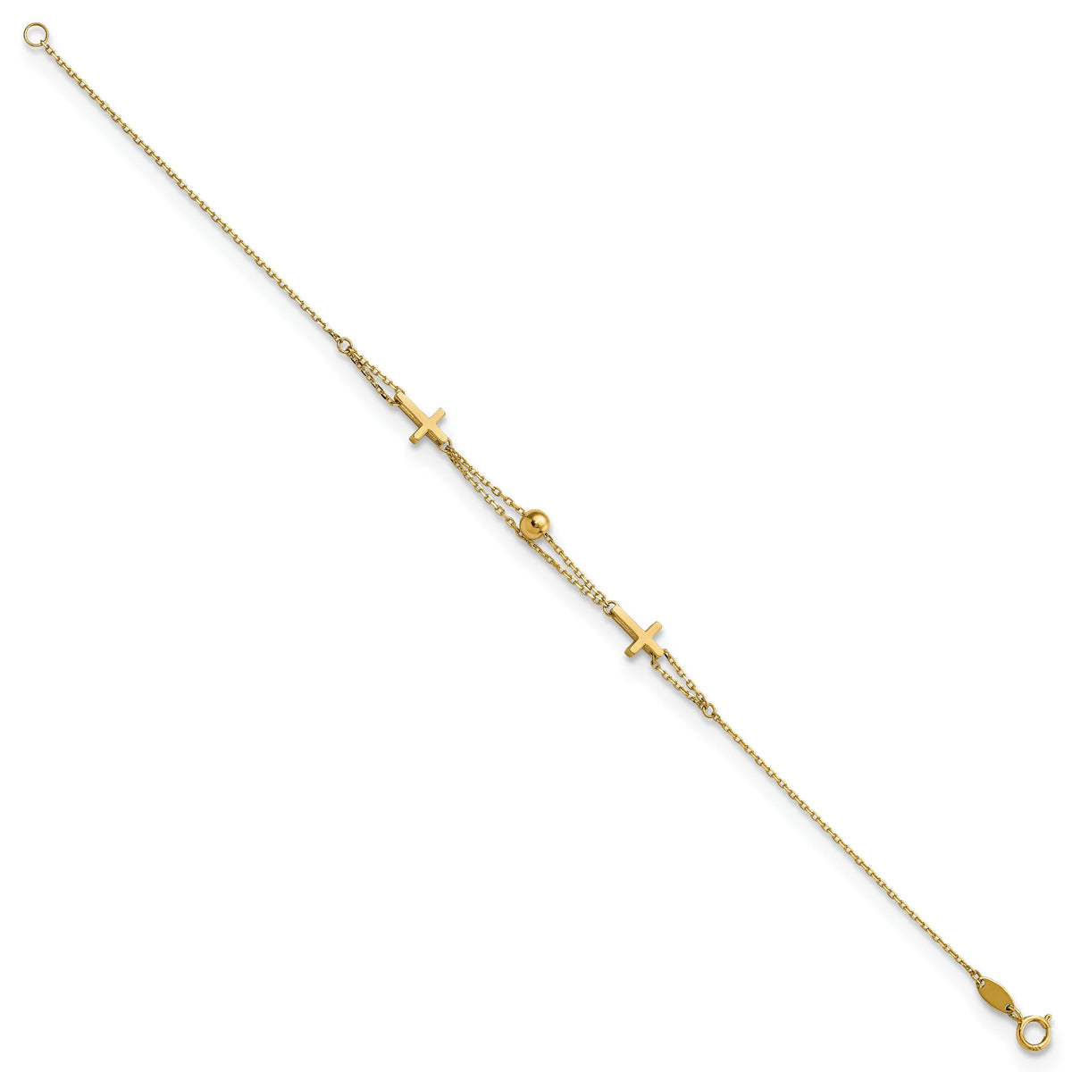 14K Polished Double Strand Cross 7.5in Bracelet-FB1875-7.5