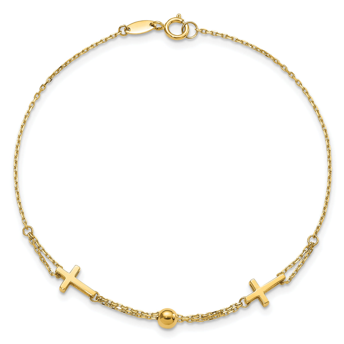 14K Polished Double Strand Cross 7.5in Bracelet-FB1875-7.5