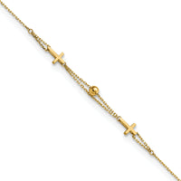 14K Polished Double Strand Cross 7.5in Bracelet-FB1875-7.5