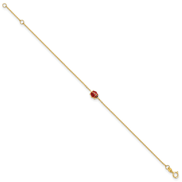 14k Polished Enameled Ladybug 6.5in w/.75in ext. Bracelet-FB1878-6.5