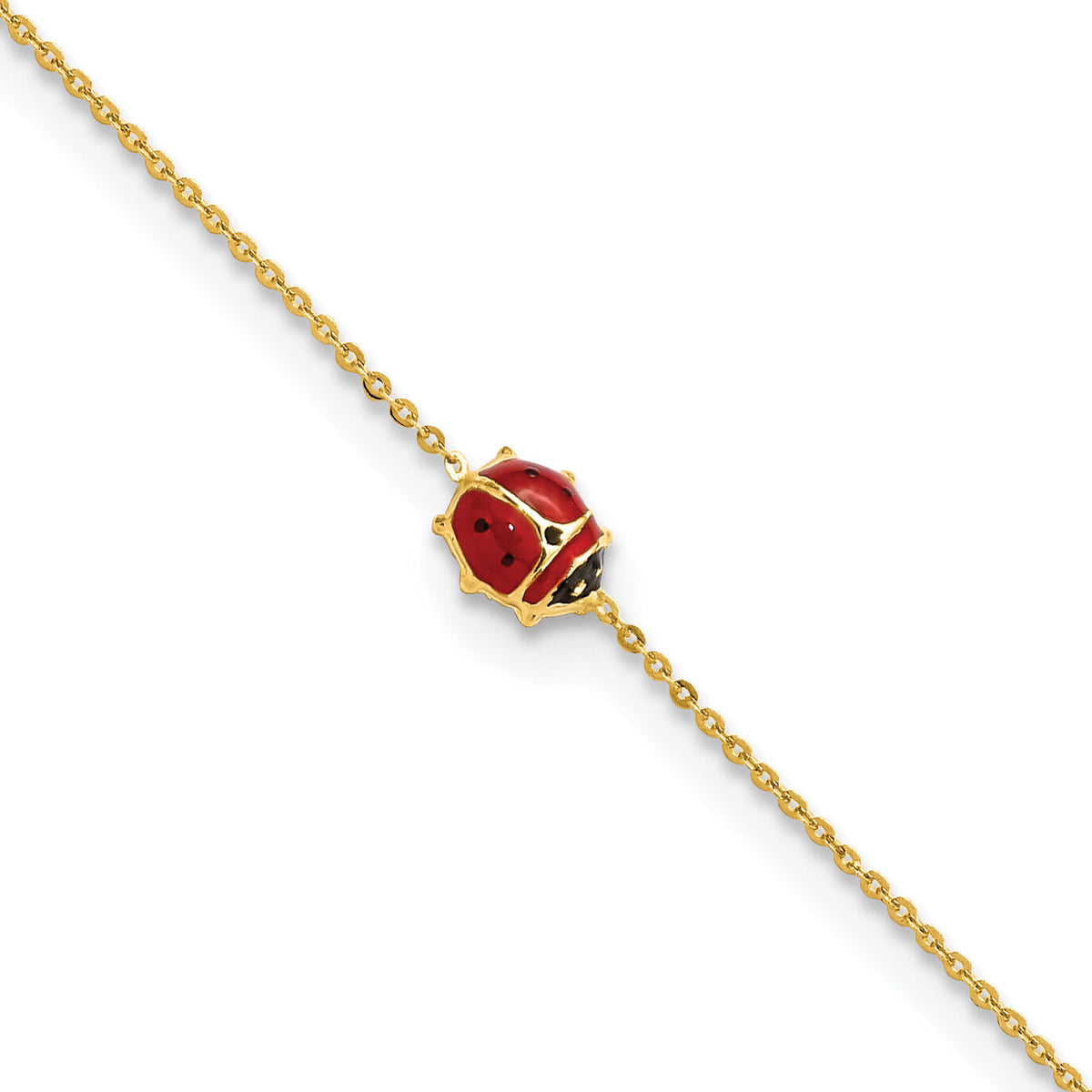 14k Polished Enameled Ladybug 6.5in w/.75in ext. Bracelet-FB1878-6.5