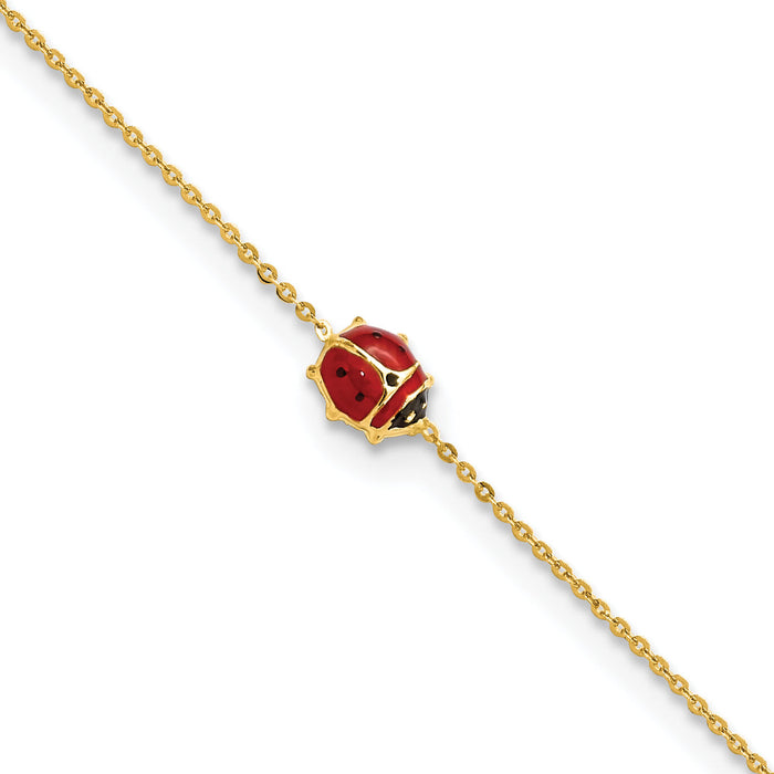 14k Polished Enameled Ladybug 6.5in w/.75in ext. Bracelet-FB1878-6.5