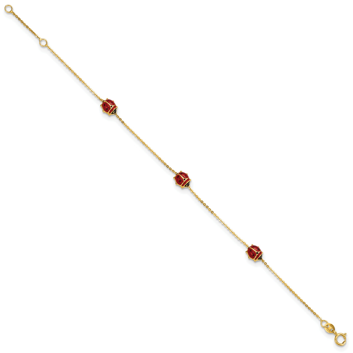 14k Polished Enameled Ladybugs 6.5in w/.75in ext. Bracelet-FB1879-6.5