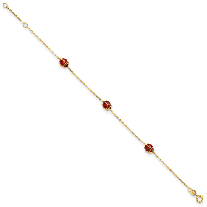 14k Polished Enameled Ladybugs 6.5in w/.75in ext. Bracelet-FB1879-6.5