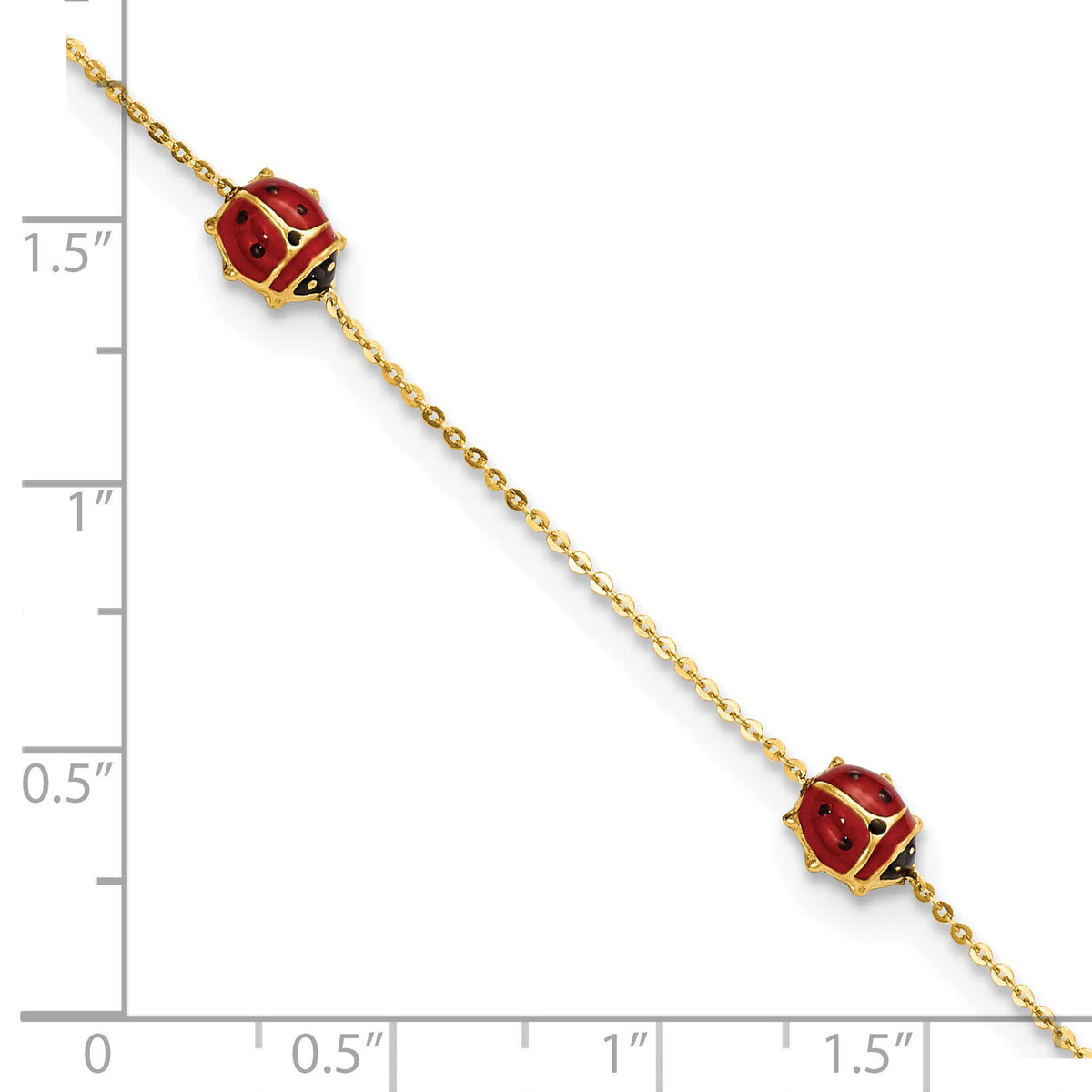 14k Polished Enameled Ladybugs 6.5in w/.75in ext. Bracelet-FB1879-6.5