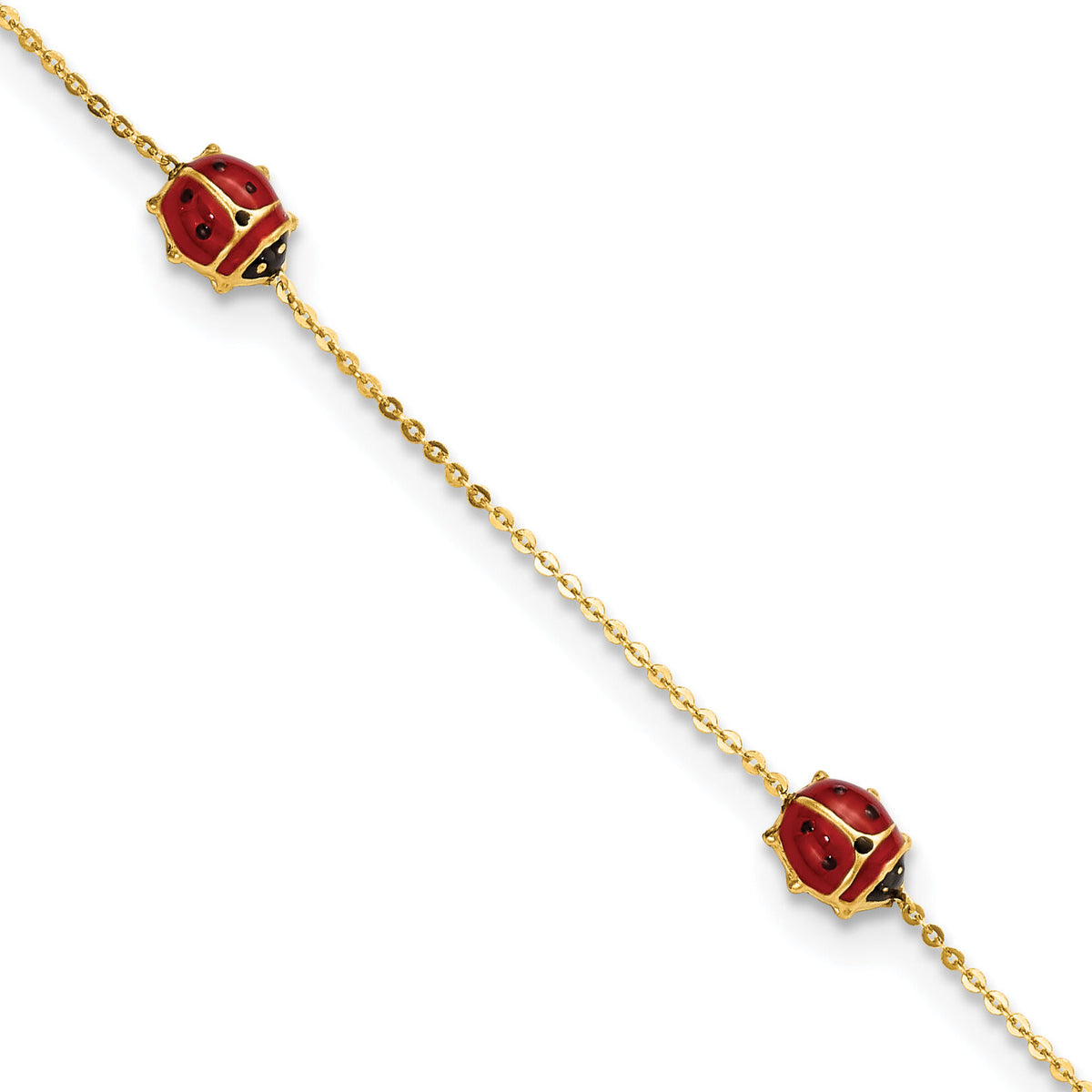14k Polished Enameled Ladybugs 6.5in w/.75in ext. Bracelet-FB1879-6.5