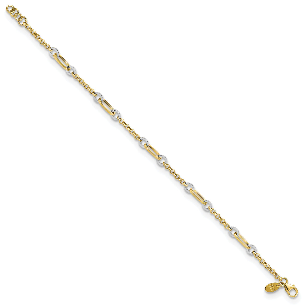 14K Two-tone Fancy Oval Link and Chain w/.5 in ext Bracelet-FB1884-7.25