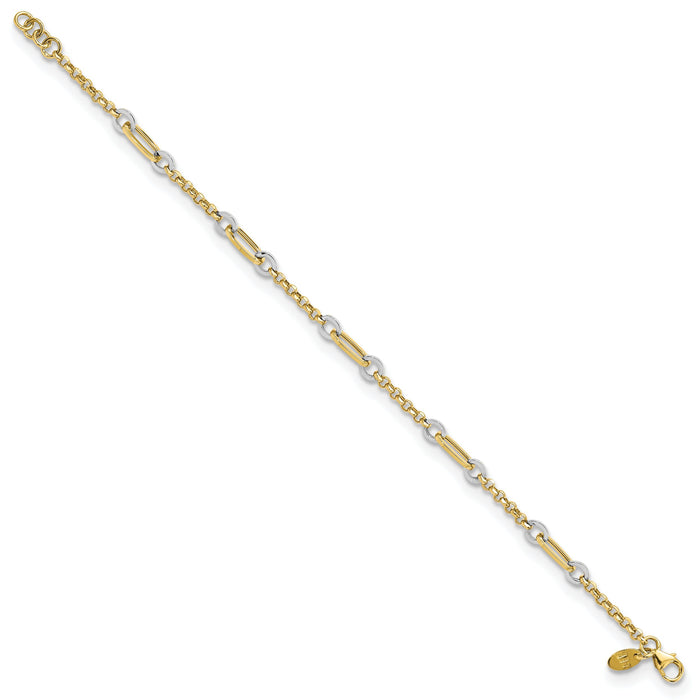 14K Two-tone Fancy Oval Link and Chain w/.5 in ext Bracelet-FB1884-7.25