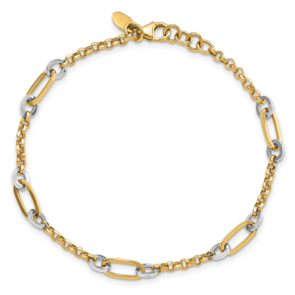 14K Two-tone Fancy Oval Link and Chain w/.5 in ext Bracelet-FB1884-7.25