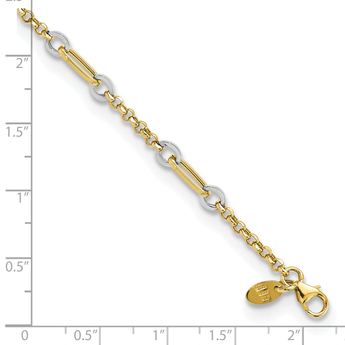 14K Two-tone Fancy Oval Link and Chain w/.5 in ext Bracelet-FB1884-7.25