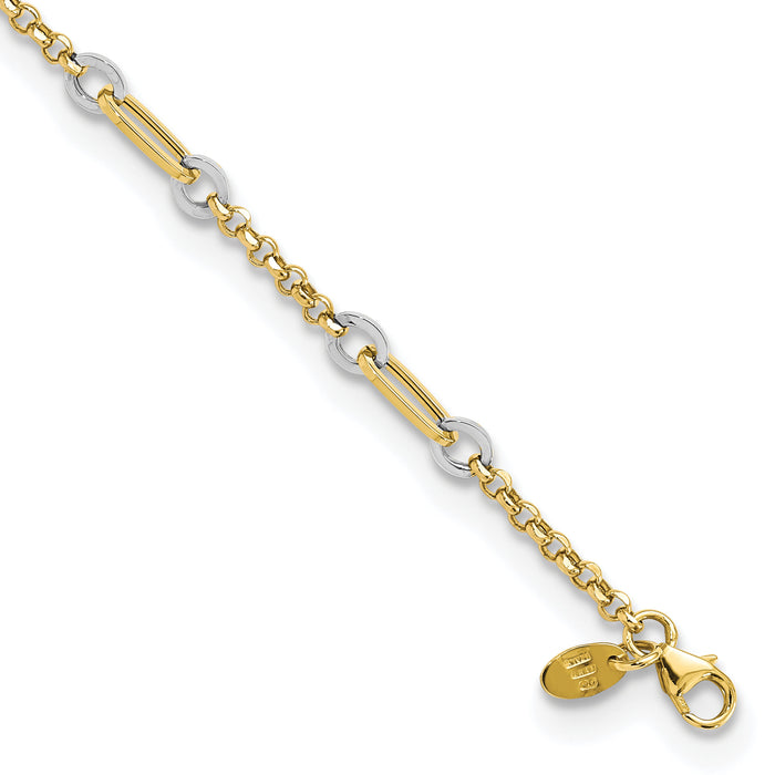 14K Two-tone Fancy Oval Link and Chain w/.5 in ext Bracelet-FB1884-7.25