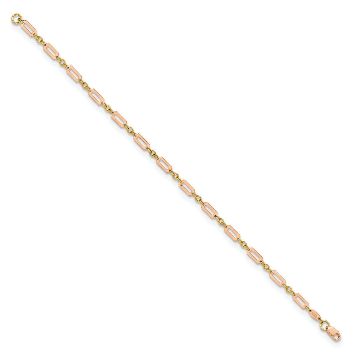 14k Two-tone Polished Fancy Rectangle Link 7.5in Bracelet-FB1885Y/R-7.5