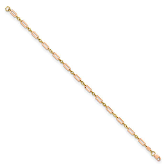 14k Two-tone Polished Fancy Rectangle Link 7.5in Bracelet-FB1885Y/R-7.5